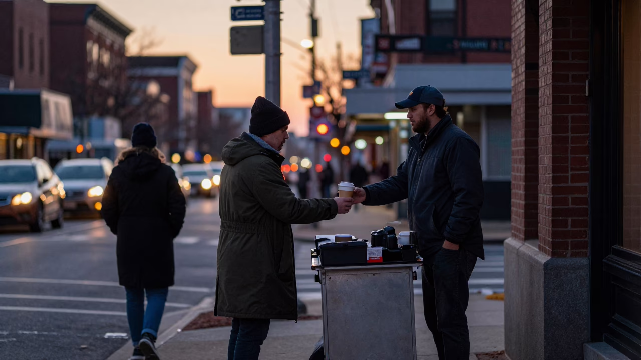 Street Corner in Philadelphia at Nautical Dawn Light in in Philadelphia, Pennsylvania, United States