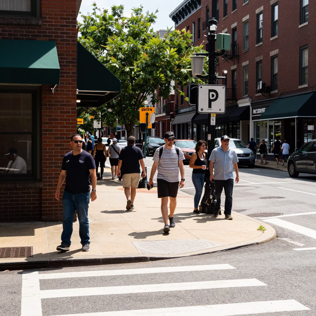 Street Corner in Philadelphia at The Flat Glare Of Noon Light in in Philadelphia, Pennsylvania, United States