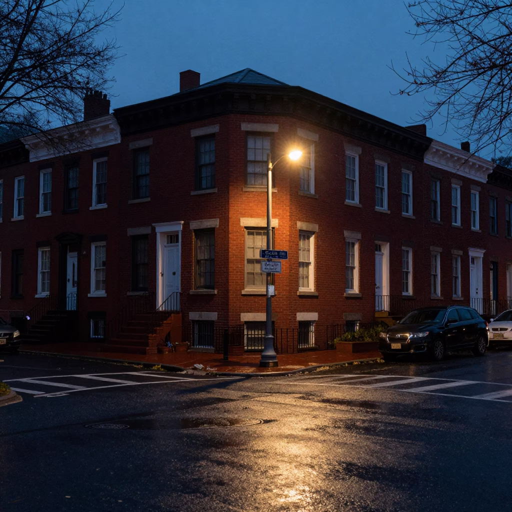 Street Corner in Philadelphia at The Predawn Darkness Light in in Philadelphia, Pennsylvania, United States