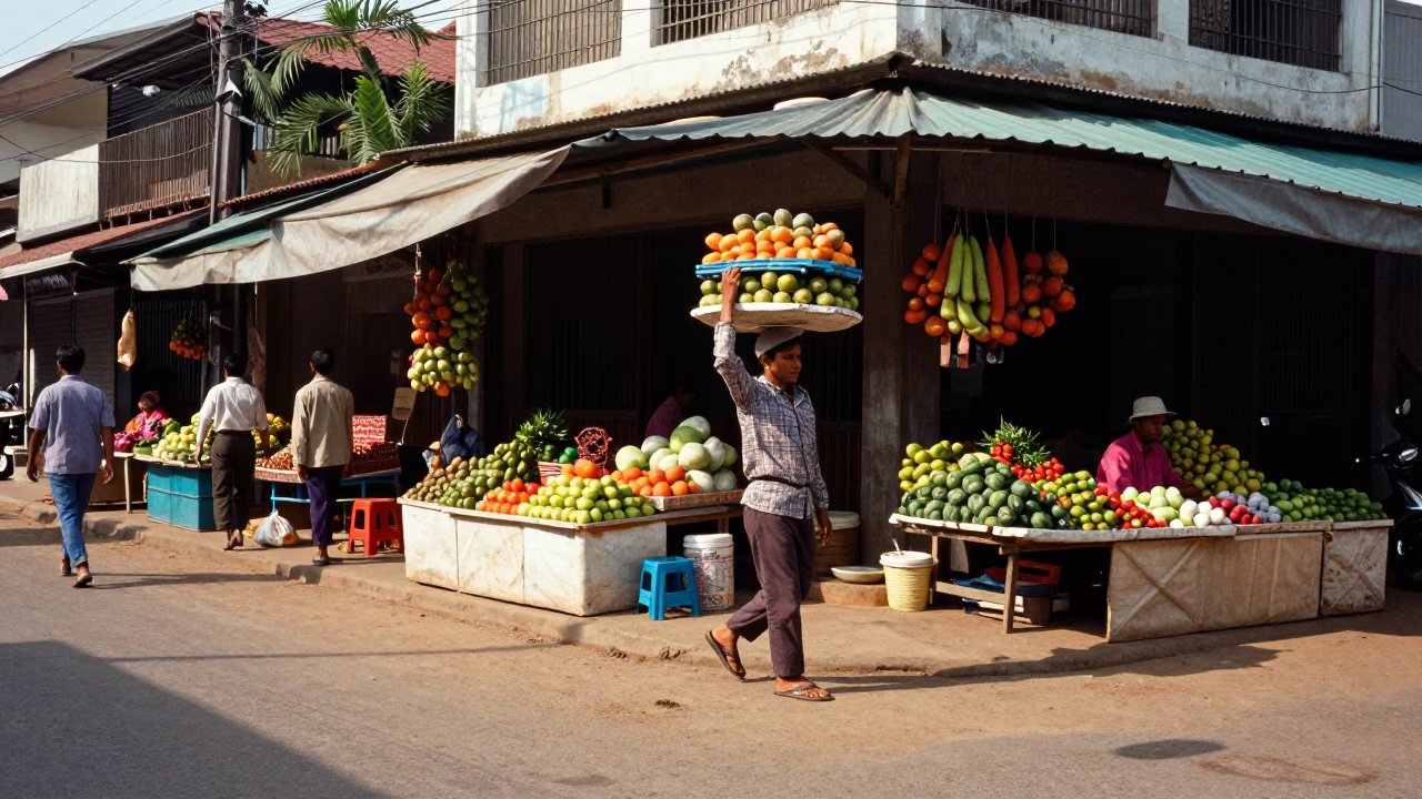 Street Corner in Phnom Penh at Afternoon Light in in Phnom Penh, Cambodia