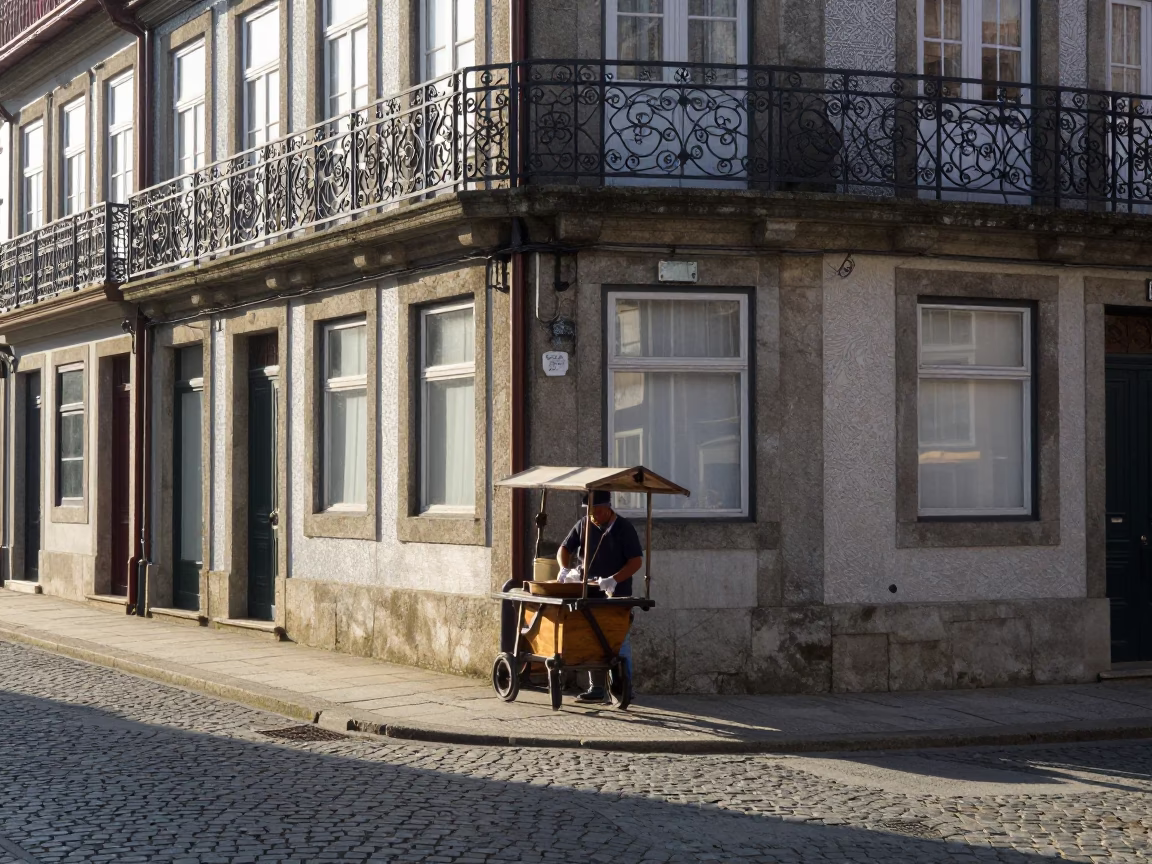Street Corner in Porto at As First Light Reaches The Scene in in Porto, Portugal
