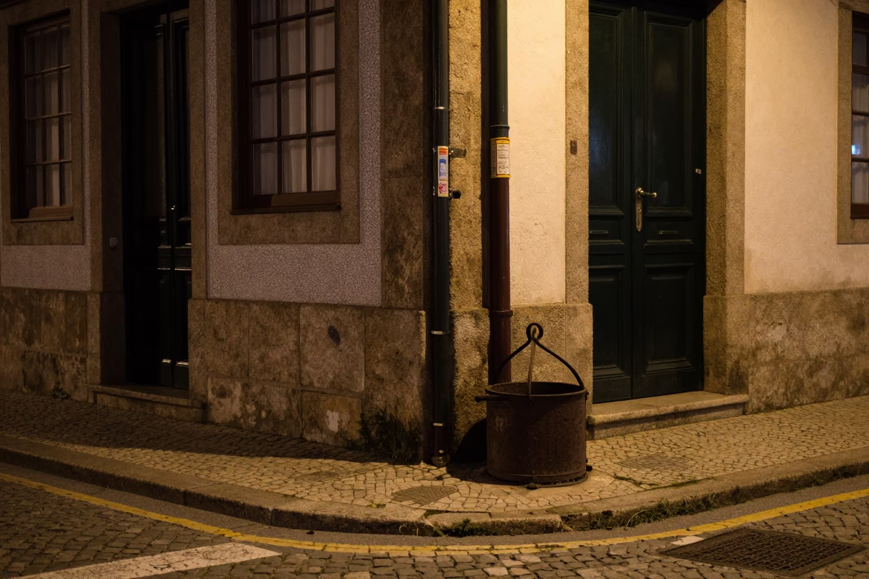 Street Corner in Porto at Deep In The Night Light in in Porto, Portugal