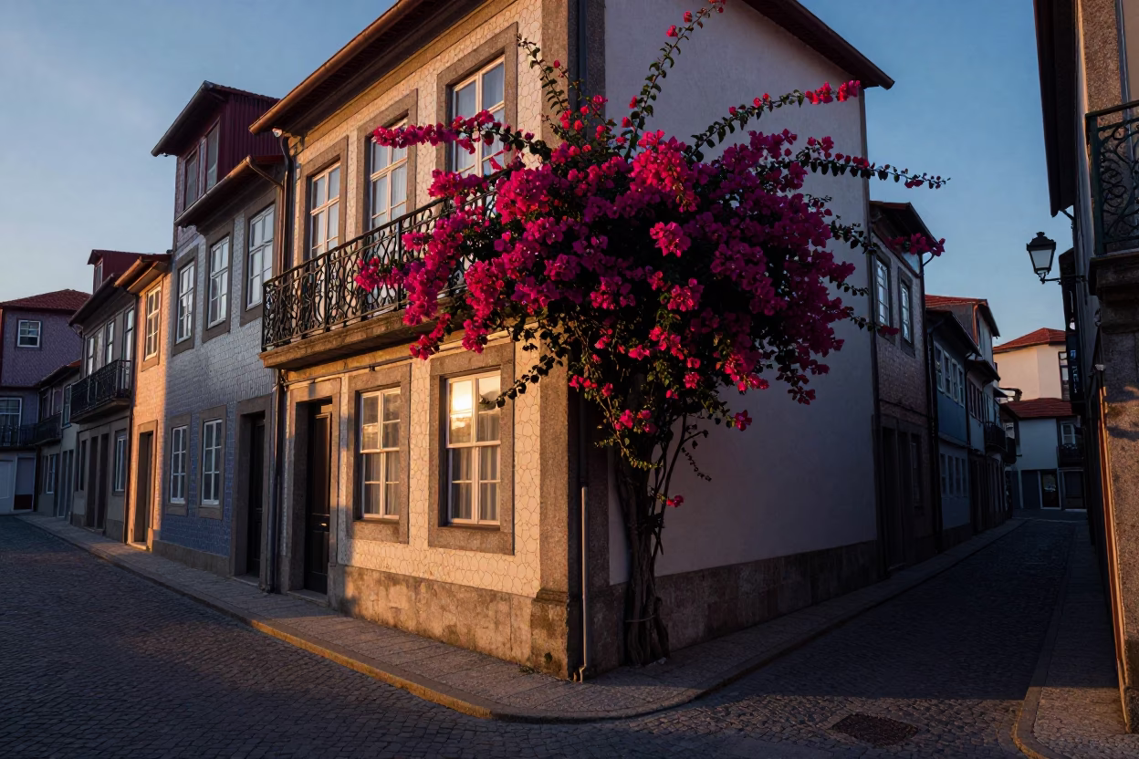 Street Corner in Porto at First Light Of Dawn in in Porto, Portugal