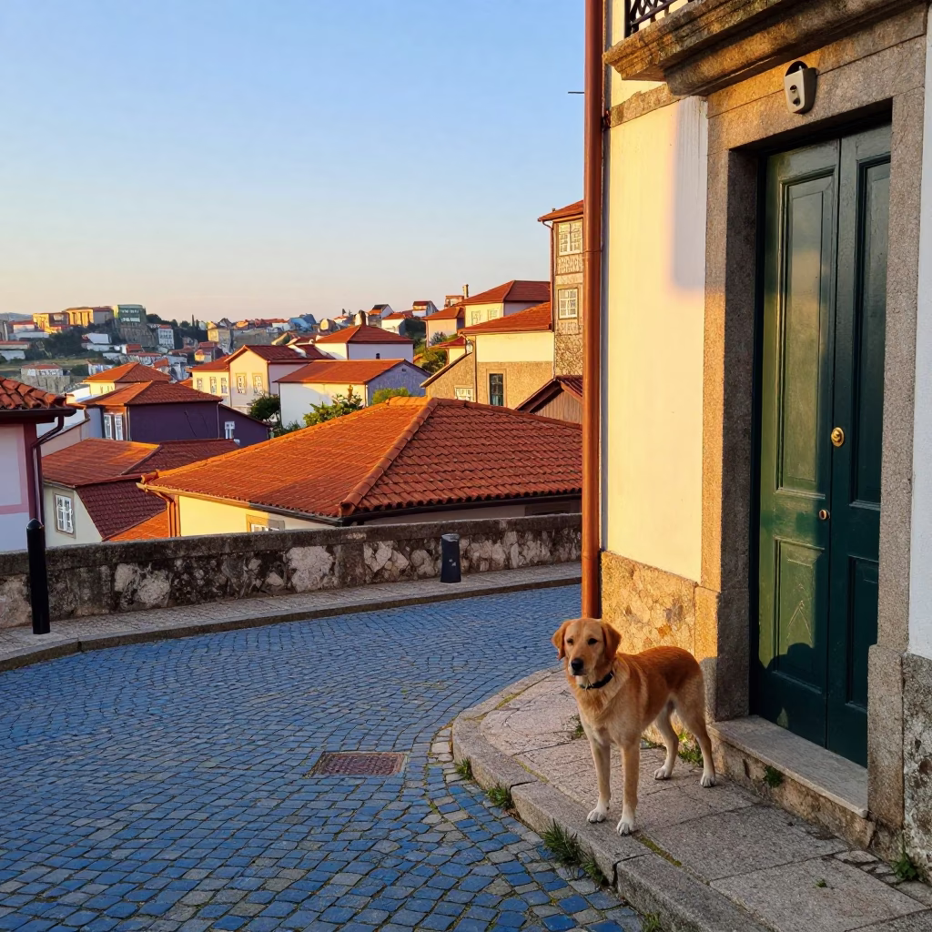 Street Corner in Porto at Sunset Light in in Porto, Portugal