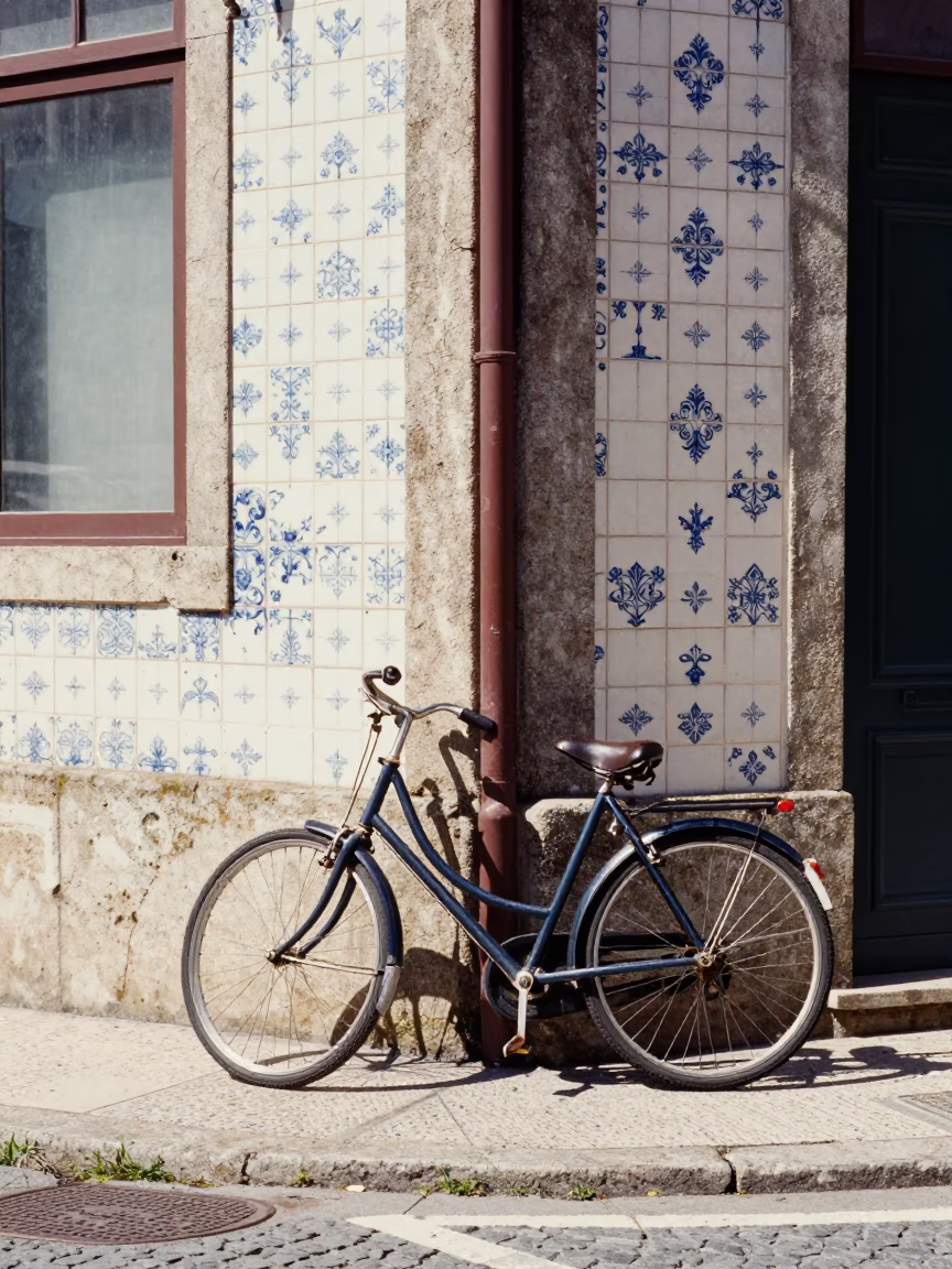 Street Corner in Porto at The Flat Glare Of Noon Light in in Porto, Portugal