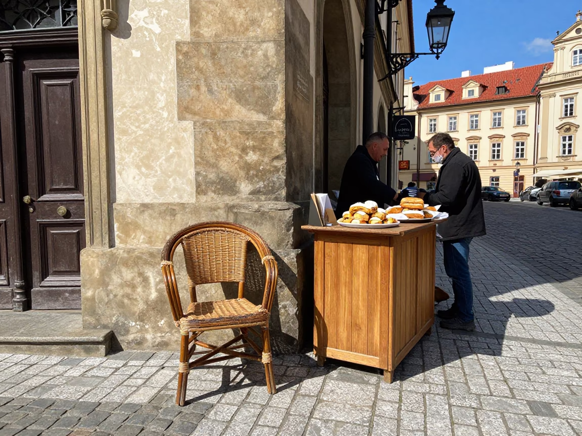 Street Corner in Prague at Midday Light in in Prague, Czech Republic