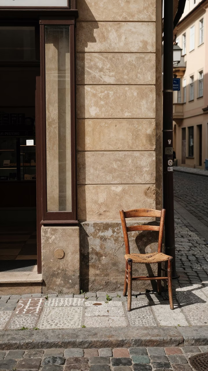 Street Corner in Prague at The Flat Glare Of Noon Light in in Prague, Czech Republic