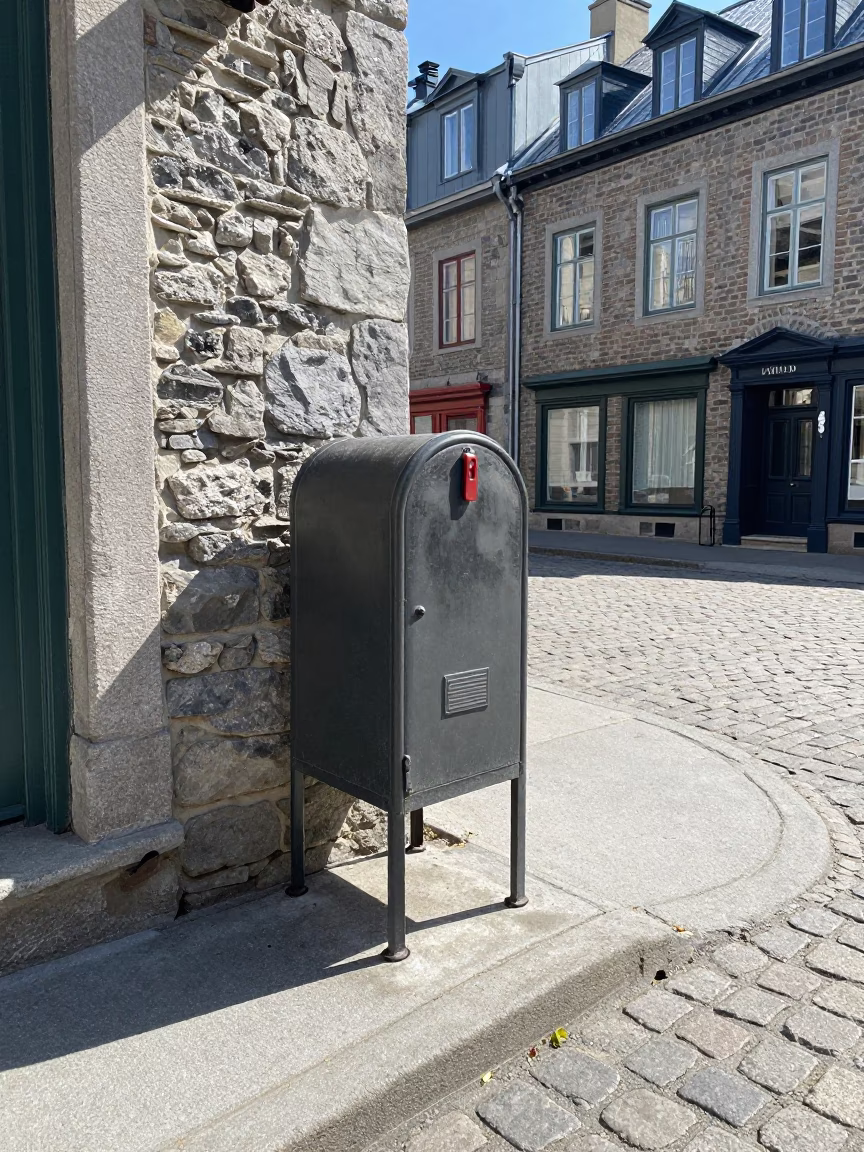 Street Corner in Quebec City at The Flat Glare Of Noon Light in in Quebec City, Quebec, Canada