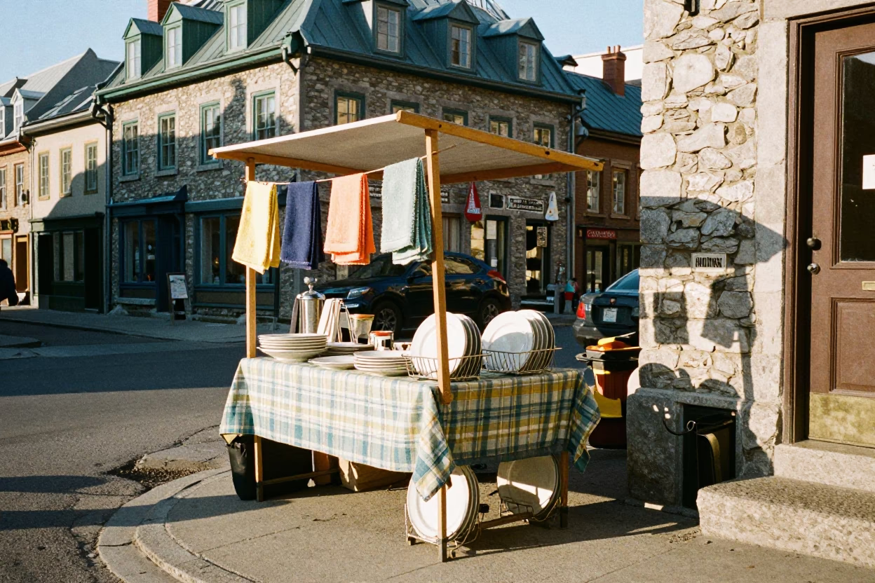 Street Corner in Quebec City at The Late Afternoon Light in in Quebec City, Quebec, Canada