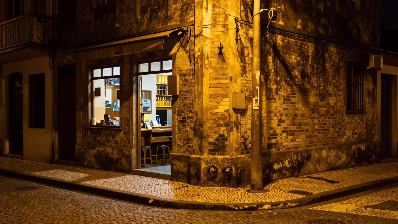 Street Corner in Rio De Janeiro at Late At Night Light in in Rio de Janeiro, Brazil