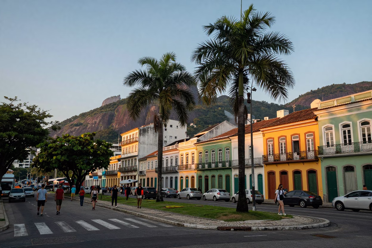 Street Corner in Rio De Janeiro at The Early Evening Light in in Rio de Janeiro, Brazil