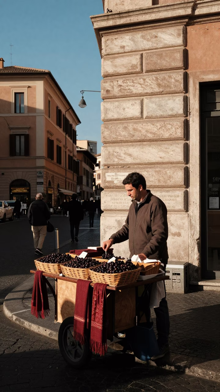 Street Corner in Rome at Clear Late-afternoon Light in in Rome, Italy