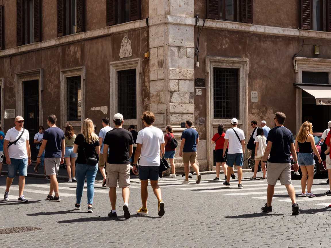 Street Corner in Rome at The Flat Glare Of Noon Light in in Rome, Italy