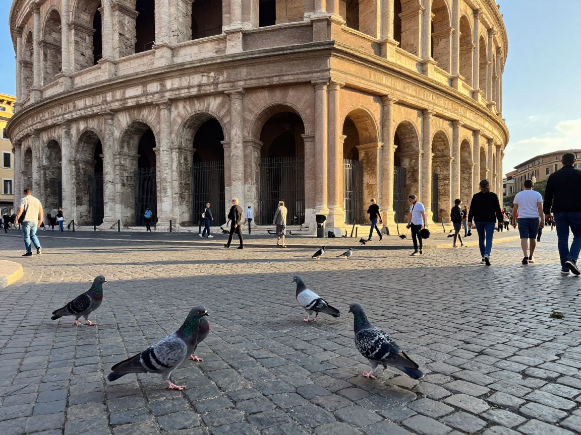 Street Corner in Rome at The Late Afternoon Light in in Rome, Italy