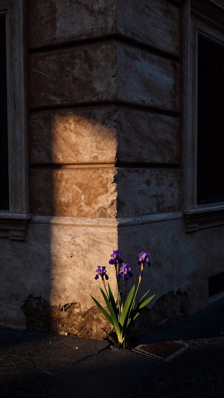 Street Corner in Rome at The Predawn Darkness Light in in Rome, Italy