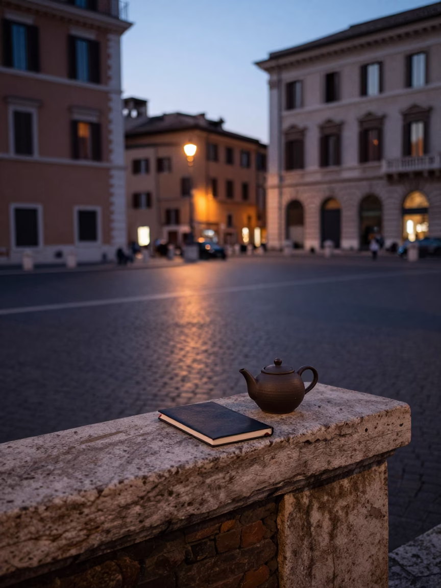 Street Corner in Rome at The Still Hours Before Dawn Light in in Rome, Italy