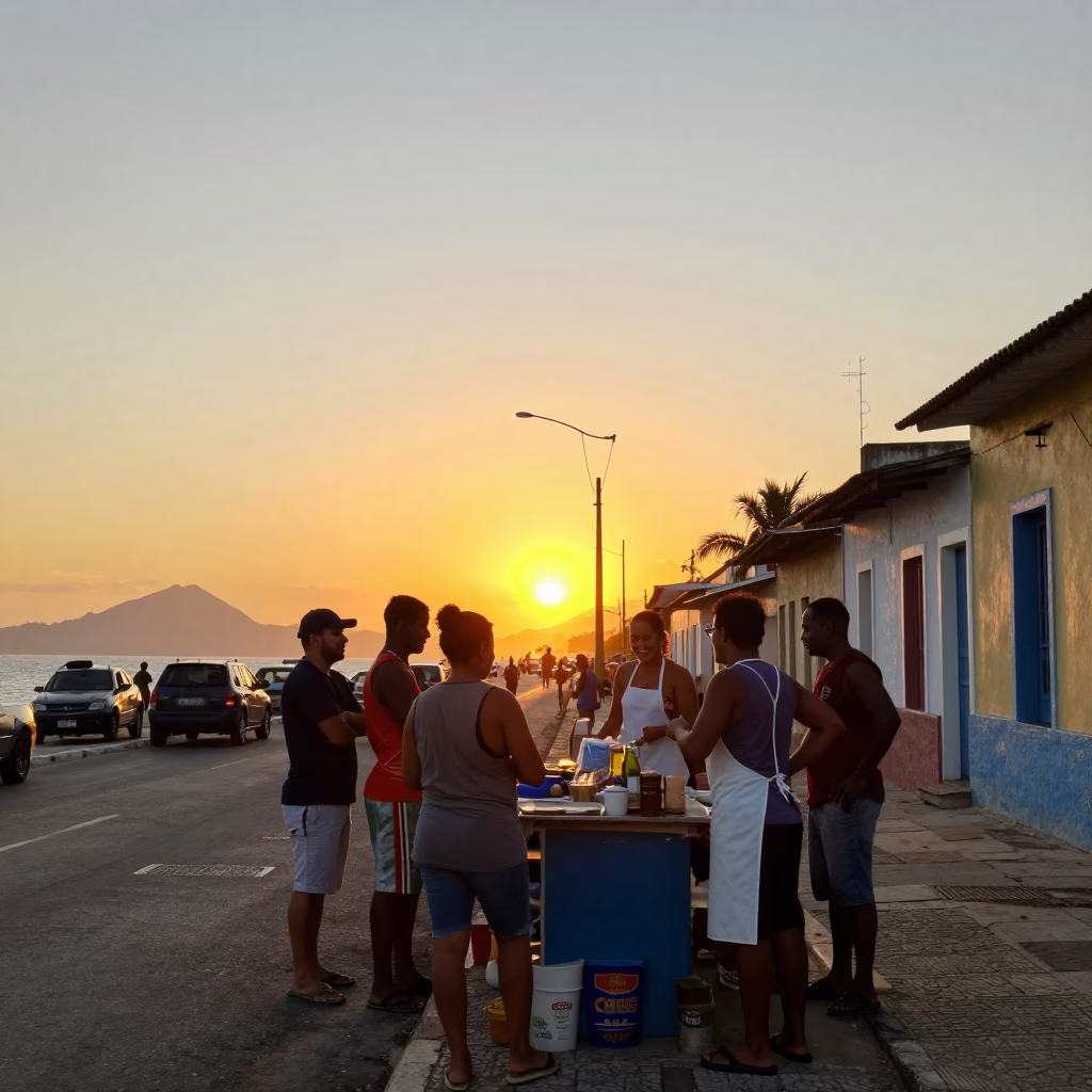 Street Corner in Salvador at As The Sun Drops Toward The Horizon in in Salvador, Brazil