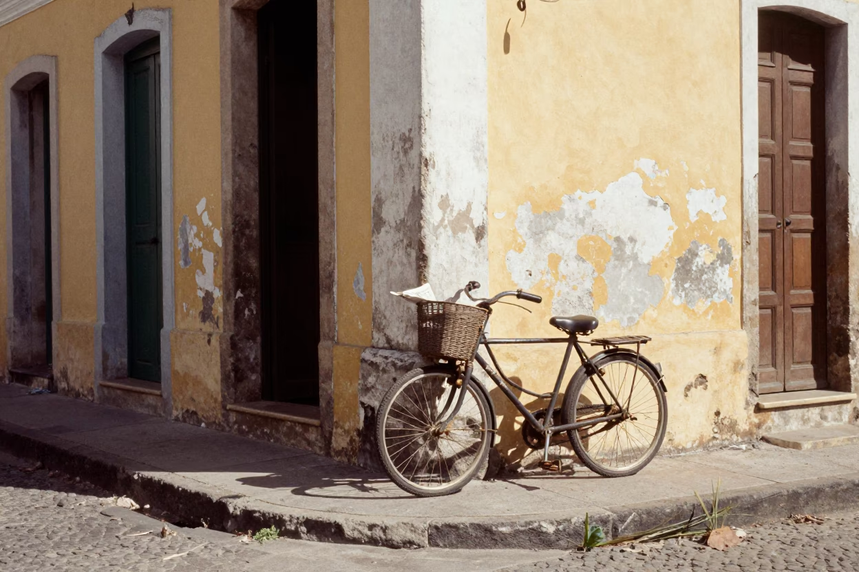 Street Corner in Salvador at Bright Midmorning Light in in Salvador, Brazil
