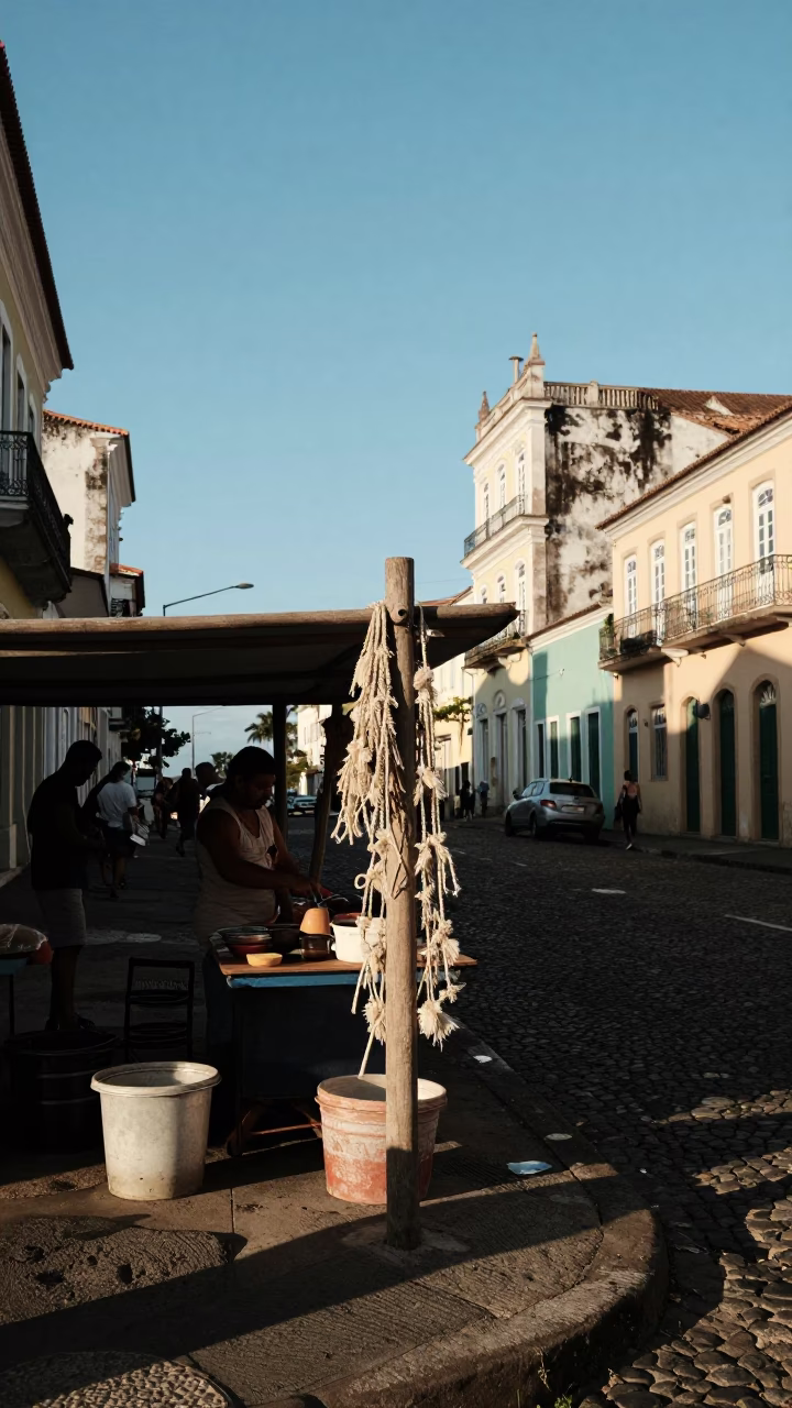 Street Corner in Salvador at Clear Late-afternoon Light in in Salvador, Brazil