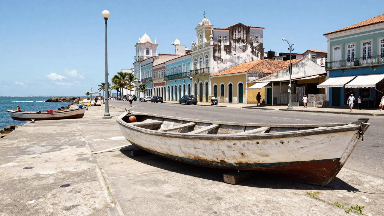 Street Corner in Salvador at The Flat Glare Of Noon Light in in Salvador, Brazil