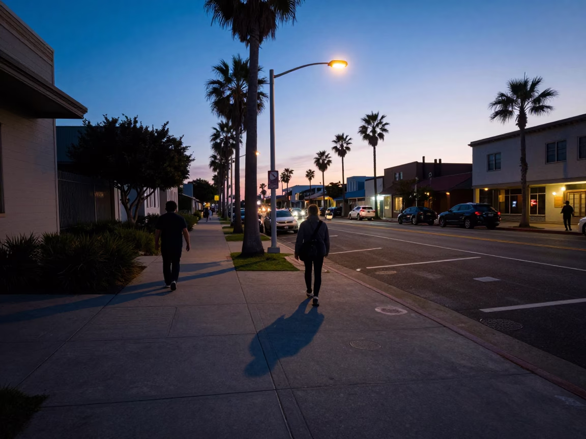 Street Corner in San Diego at Indigo Twilight After Sunset in in San Diego, California, United States