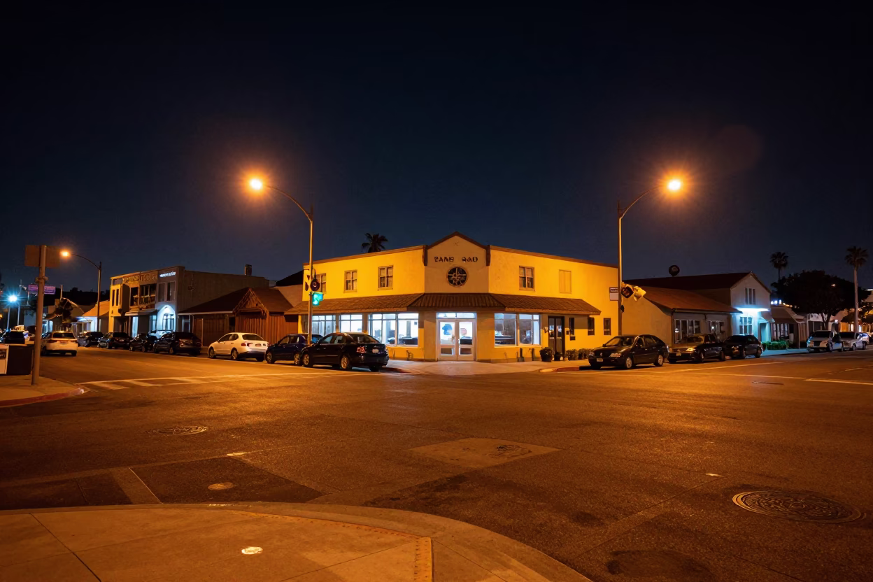 Street Corner in San Diego at Late At Night Light in in San Diego, California, United States
