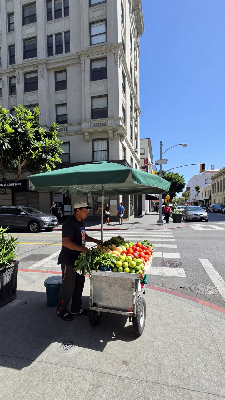 Street Corner in San Francisco at Bright Midmorning Light in in San Francisco, California, United States