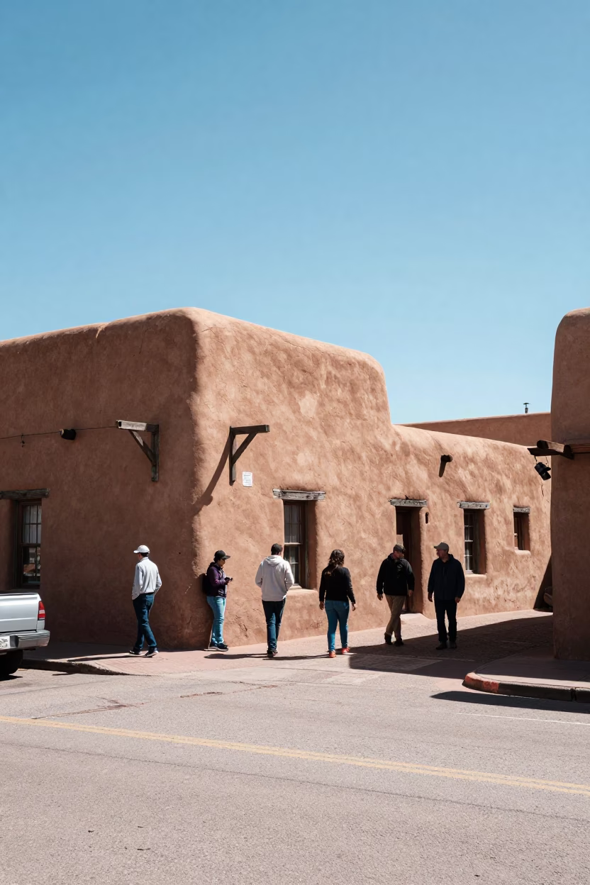 Street Corner in Santa Fe at Bright Midmorning Light in in Santa Fe, New Mexico, United States
