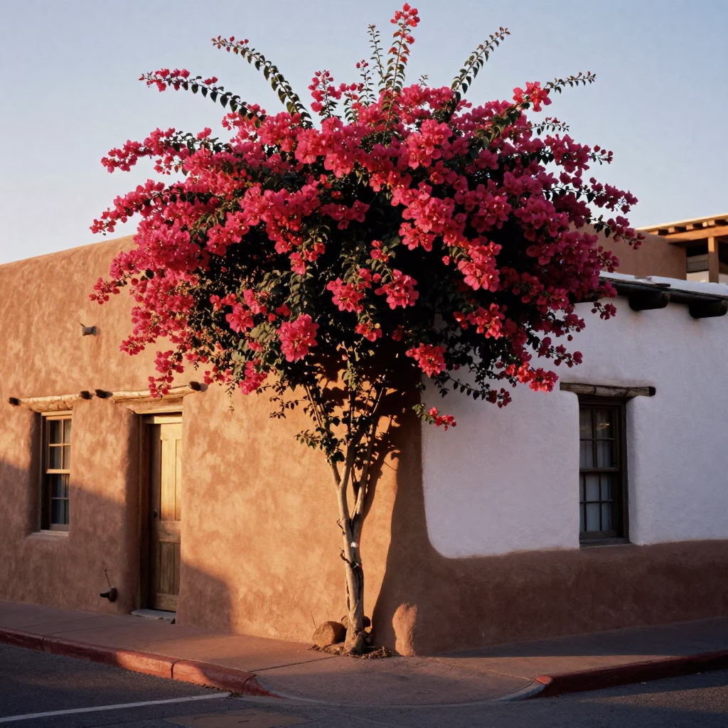 Street Corner in Santa Fe at Honeyed Evening Light in in Santa Fe, New Mexico, United States