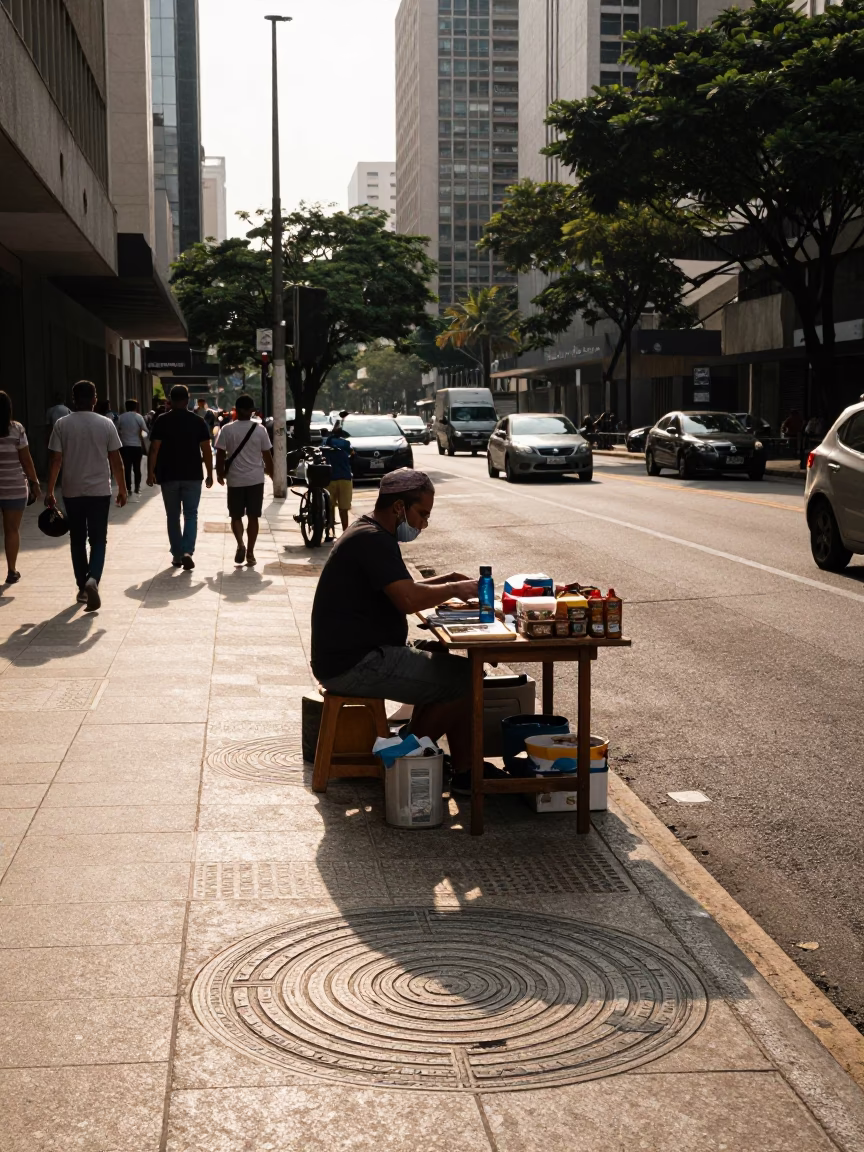 Street Corner in São Paulo at The Early Afternoon Light in in São Paulo, Brazil