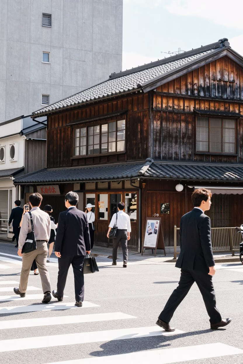 Street Corner in Sapporo at Bright Midmorning Light in in Sapporo, Japan
