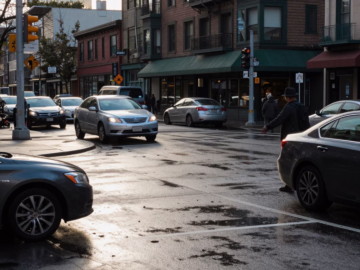 Street Corner in Seattle at As First Light Reaches The Scene in in Seattle, Washington, United States