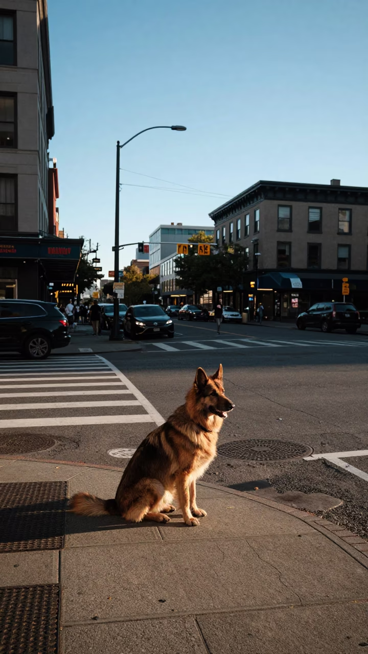 Street Corner in Seattle at Clear Late-afternoon Light in in Seattle, Washington, United States