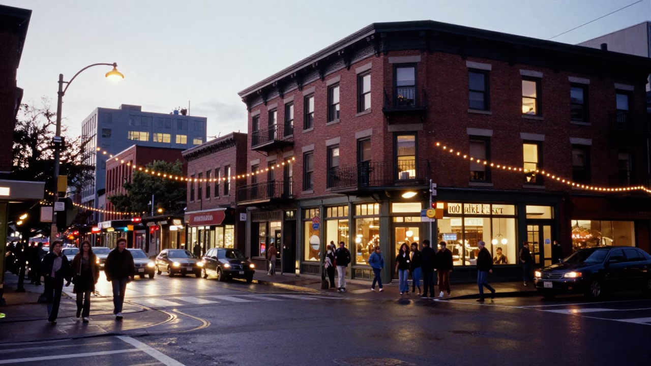 Street Corner in Seattle at The Early Evening Light in in Seattle, Washington, United States