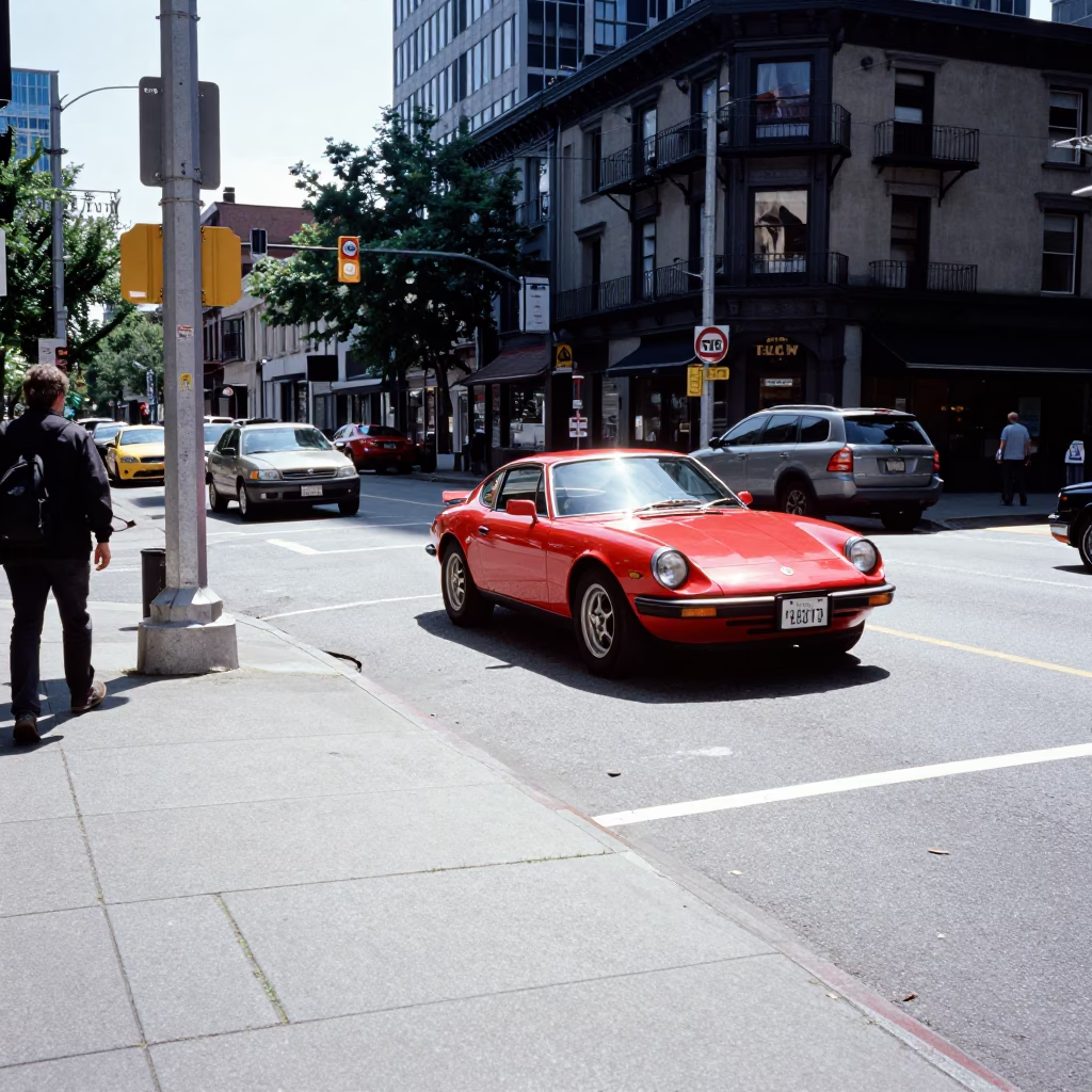 Street Corner in Seattle at The Flat Glare Of Noon Light in in Seattle, Washington, United States