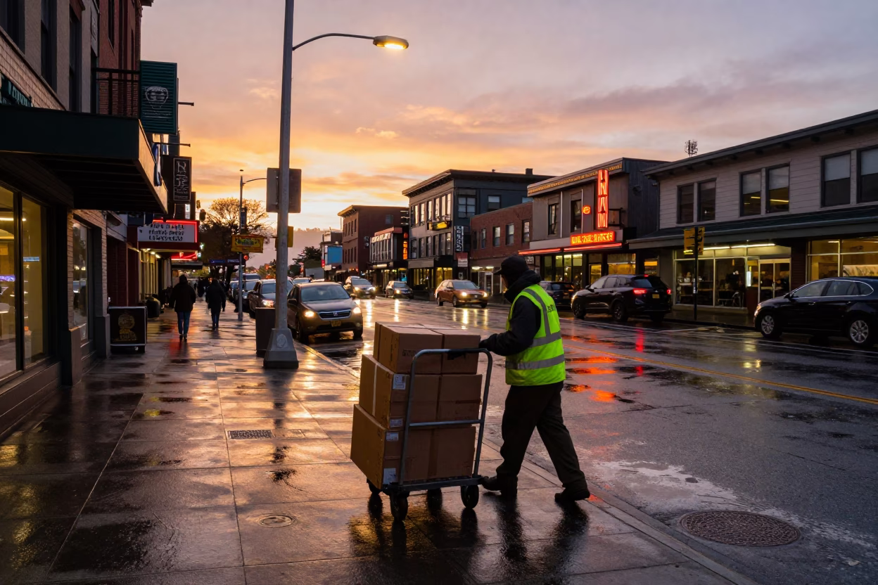 Street Corner in Seattle at The Still Hours Before Dawn Light in in Seattle, Washington, United States
