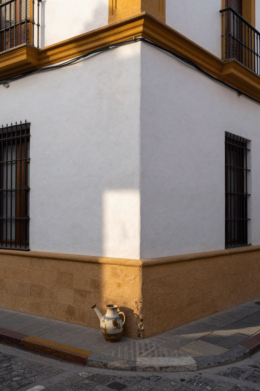Street Corner in Seville at As First Light Reaches The Scene in in Seville, Spain