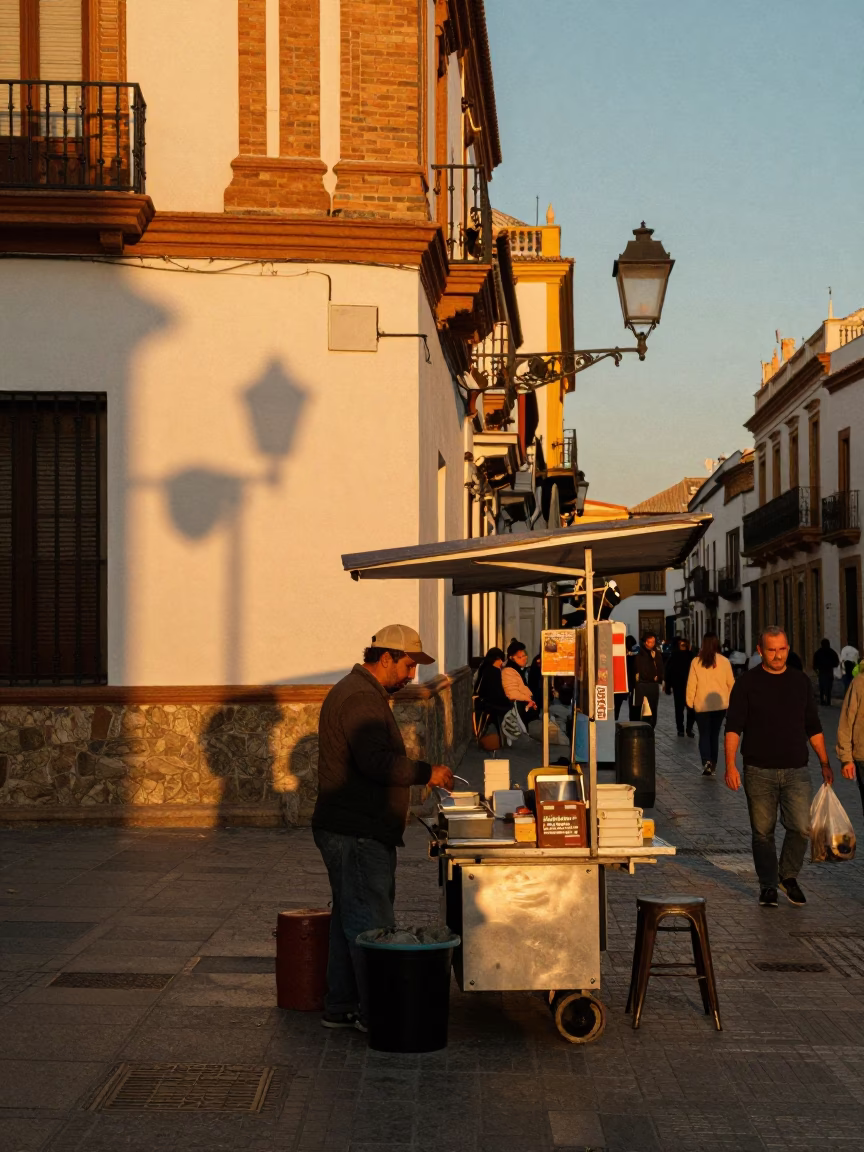 Street Corner in Seville at Honeyed Evening Light in in Seville, Spain