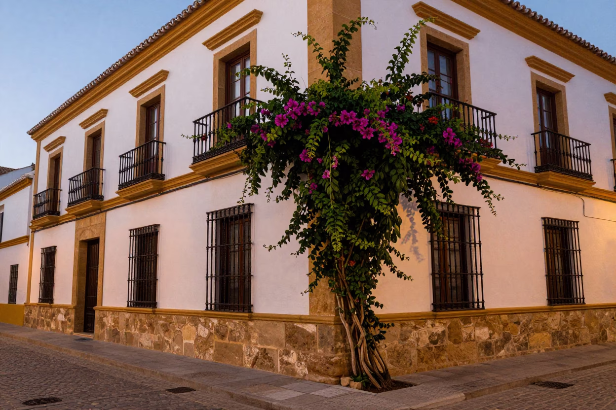 Street Corner in Seville at The Early Evening Light in in Seville, Spain