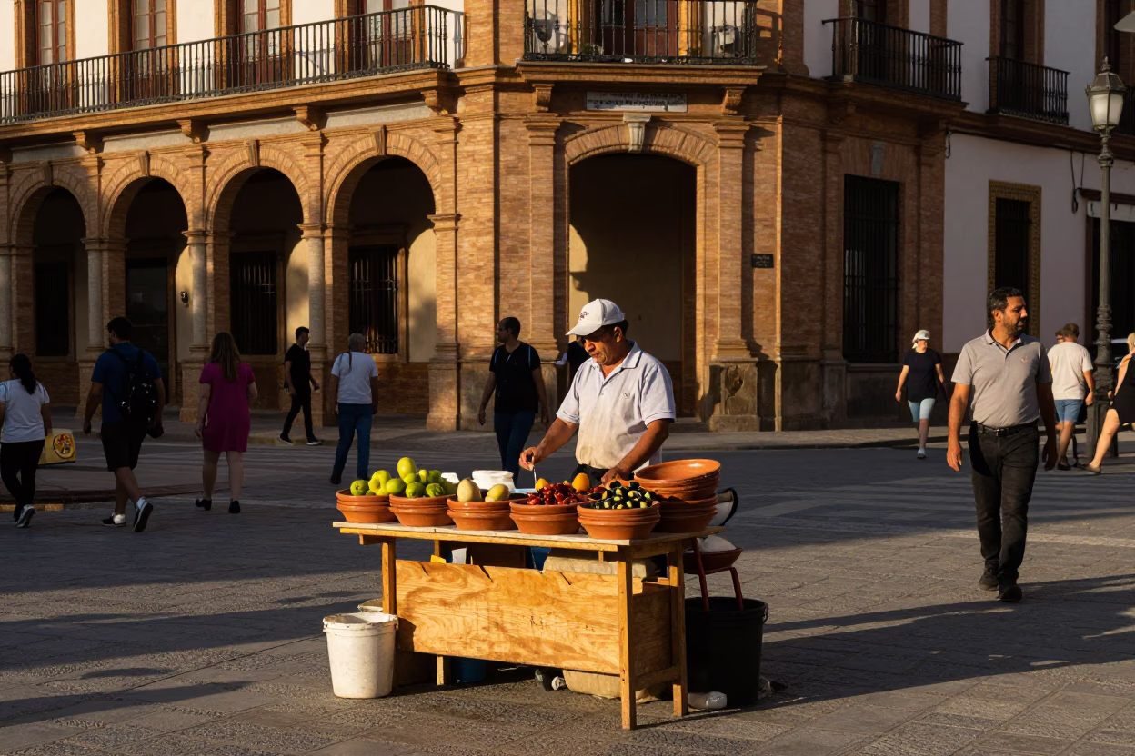 Street Corner in Seville at The Late Afternoon Light in in Seville, Spain