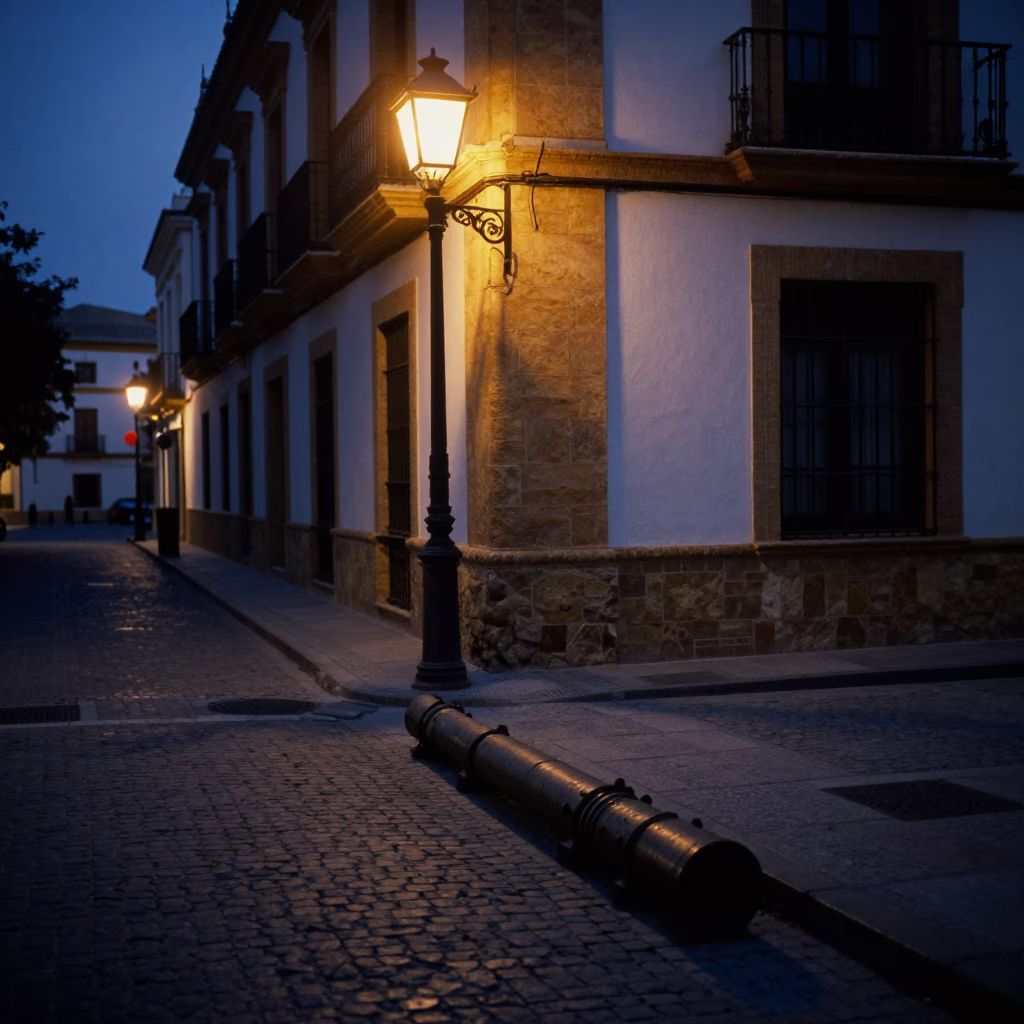 Street Corner in Seville at The Predawn Darkness Light in in Seville, Spain