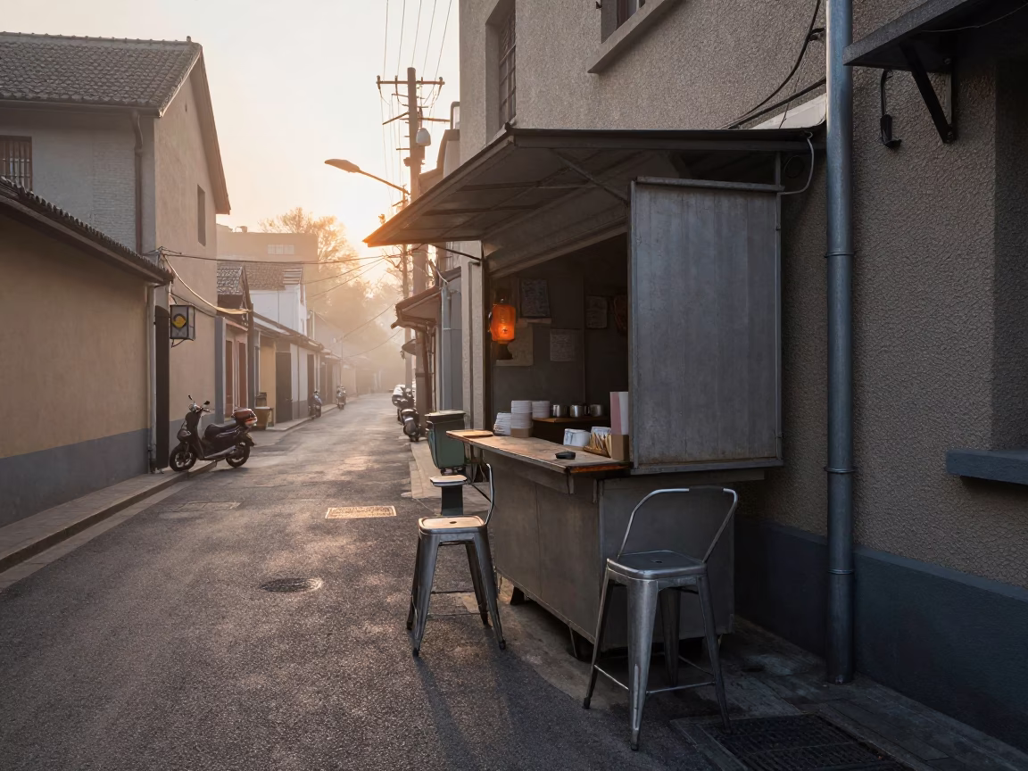 Street Corner in Shanghai at First Light Of Dawn in in Shanghai, China