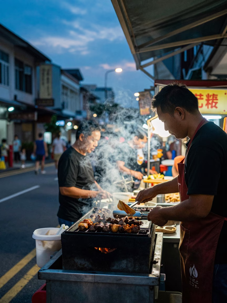 Street Corner in Singapore at Blue Hour in in Singapore, Singapore