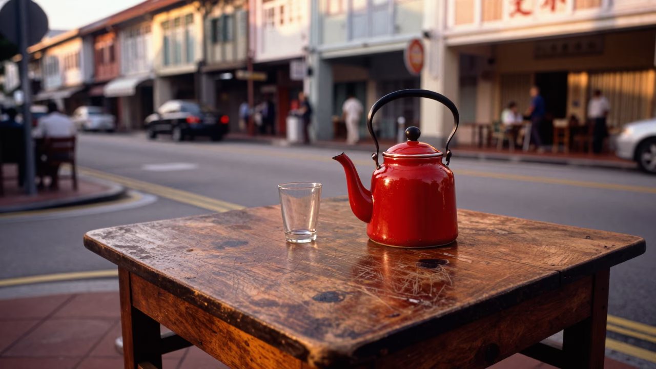 Street Corner in Singapore at Honeyed Evening Light in in Singapore, Singapore
