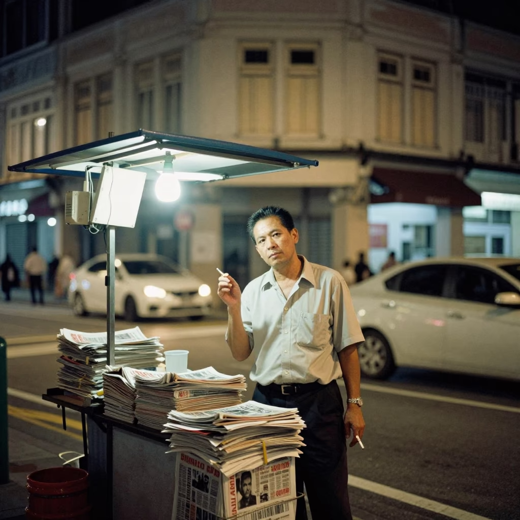 Street Corner in Singapore at Late At Night Light in in Singapore, Singapore