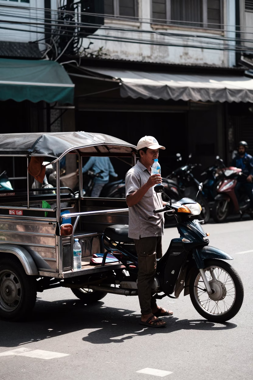 Street Corner in Surabaya at The Flat Glare Of Noon Light in in Surabaya, Indonesia