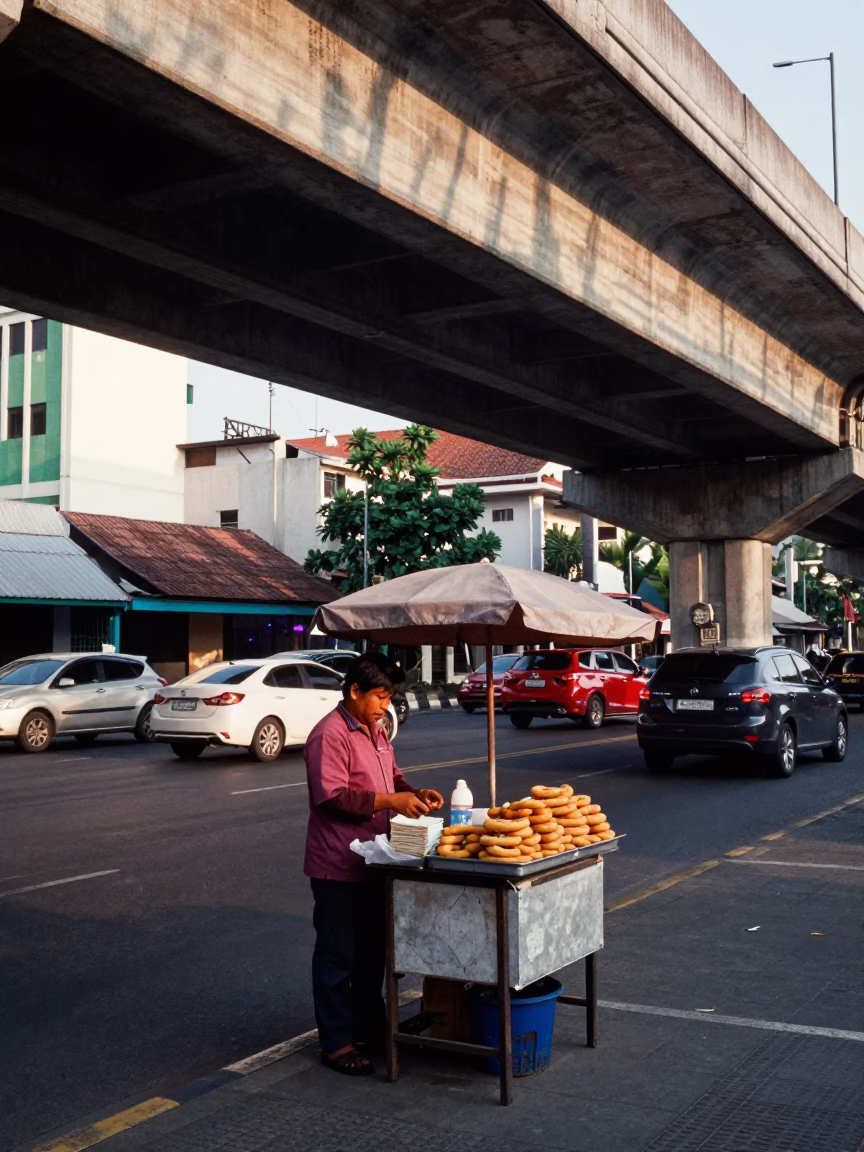 Street Corner in Surabaya at The Late Morning Light in in Surabaya, Indonesia