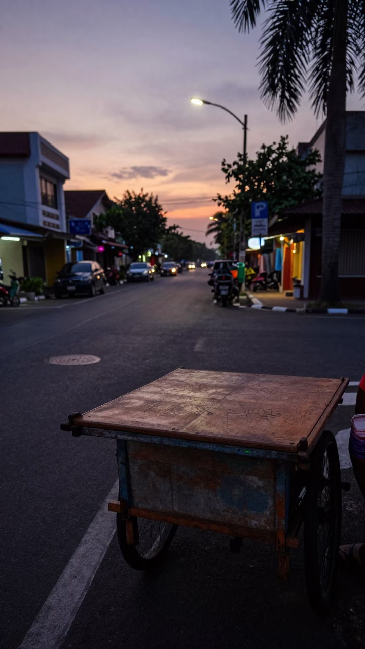 Street Corner in Surabaya at The Still Hours Before Dawn Light in in Surabaya, Indonesia