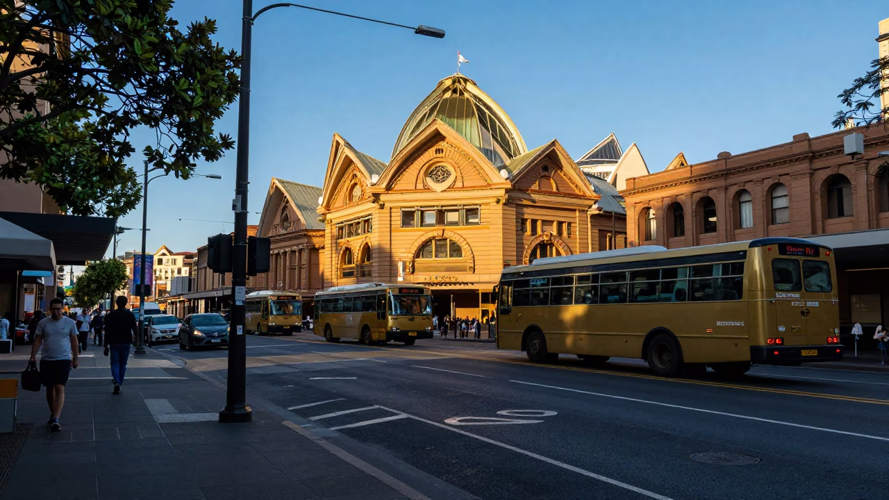 Street Corner in Sydney at As First Light Reaches The Scene in in Sydney, New South Wales, Australia