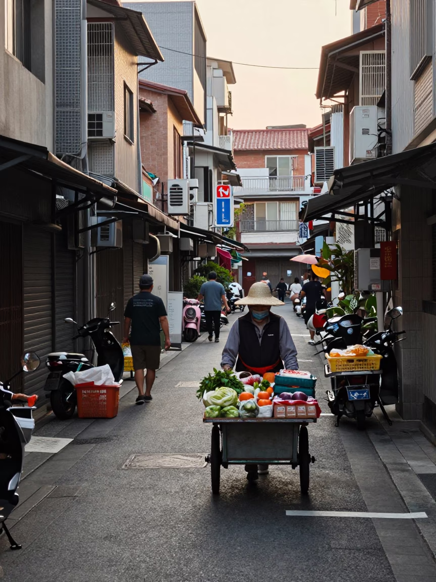 Street Corner in Tainan at As First Light Reaches The Scene in in Tainan, Taiwan